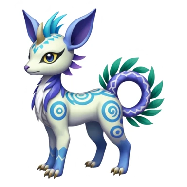Tropical Tiny Marked Patterned Tribal Colorful Skilled Adept Graceful Asian Painted Garurumon-Meloetta-Absol-Suicune-Cobalion-fusion-hybrid-creature (full body) sticker