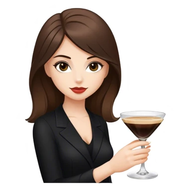 brunette hair down girl black clothes holding one espresso martini sticker