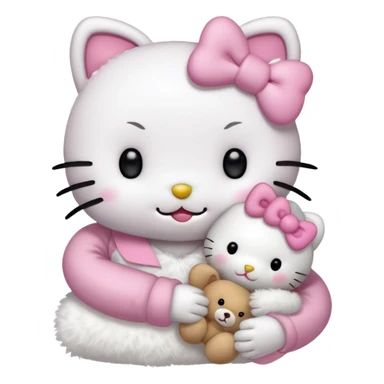 Sleepy hello kitty with a small teddy in her hand sticker
