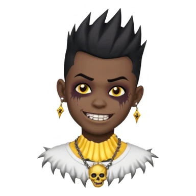 zombie boy with spiky emo black hair and white shirt , tattos, a risk on the eyebrow, earings,  a necklace emoji, with gold grills in his mouth and he’s smiling, change skin color to darkskin sticker