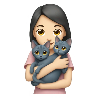 Japanese girl holding Two Russian Blue cats sticker