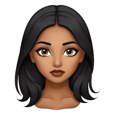 indian girl, brown skin, long black hair, brown underneath colored hair, baddie,pretty, makeup, lipliner, black eyeliner, sticker