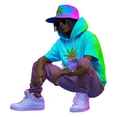 Hemp leaves Multicoloured neon person smoking wearing hoodie dancing hip hop bucket hat tropical Skater fashion aesthetic baggy clothes graphic t shirt 420 sticker