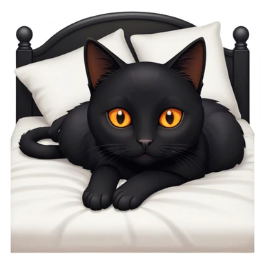 black cat with orange eyes in bed sticker
