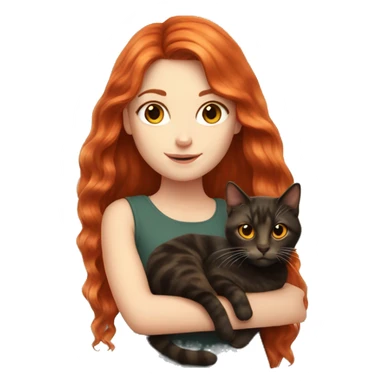 white girl with long red hair holding tortoiseshell cat sticker
