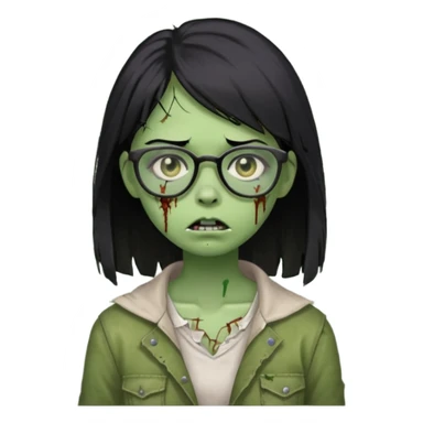 garota zumbi verde com o cabelo preto liso abaixo do ombro, que use óculos sticker