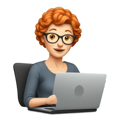 red headed older lady using laptop sticker