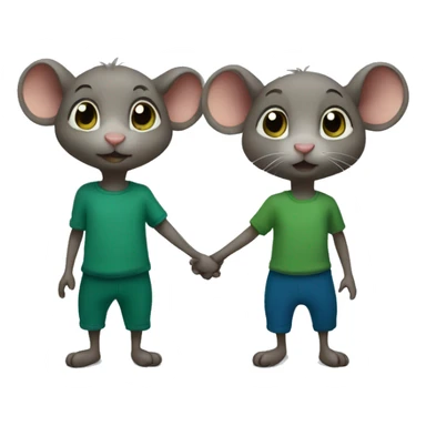 Two mice hold hands. one (boy) wears a dark blue T-shirt, the other (girl) wears a green leotard. sticker
