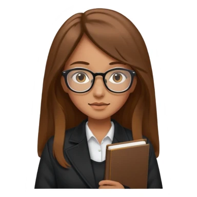 A girl with long brown hair and Thin reading glasses and black jacket  sticker
