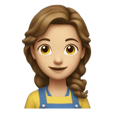 girl with brown hair, smiling, in a yellow apron sticker