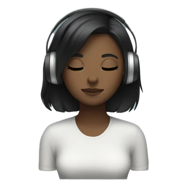 white black hair girl eyes closed headphones on sticker