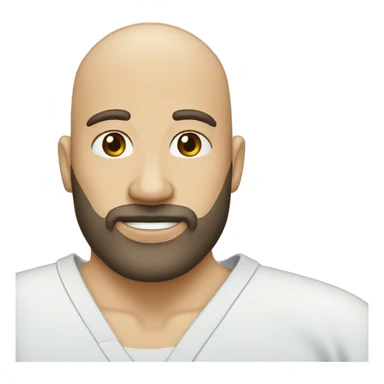 Adult, 33 years old, bald, wears beard, white, dark brown eyes, radiologist sticker