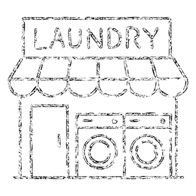 hand drawn outlined laundromat with washing machines icon sticker