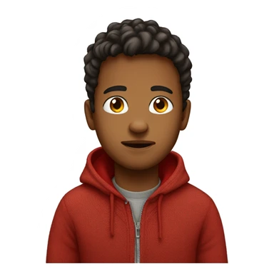 A boy with greasy hair in a red sweater on hoodie sticker