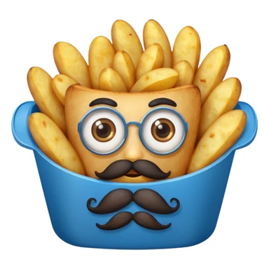 fried potatoes with eyes and mustache, in a blue carton  sticker