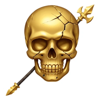 broken gold skull by a spear sticker