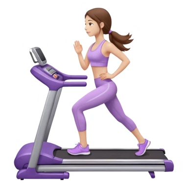 girl with long brown hair on treadmill wearing light purple yoga set sticker