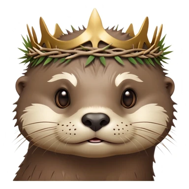 really cute confused otter face in three-quarter profile with simple thorny stem wrapped horizontally around its forehead like Jesus Christ's Crown of thorns, no crown shape on top, just thin spiky branches circling the forehead sticker