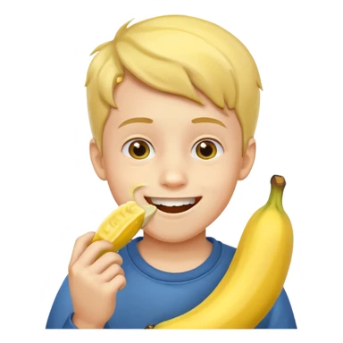 мальчик ест банан и ему нравится sticker