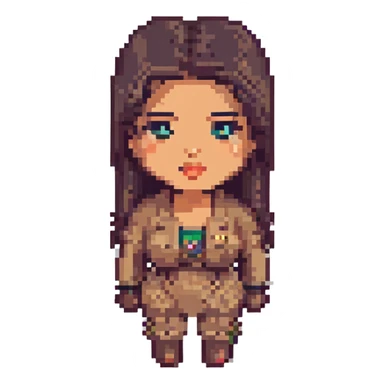 Kim Kardashian as a pixel art character, iconic features, retro game style sticker