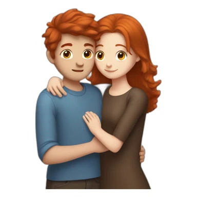 redhead girl hugging chocolate-hair boy sticker