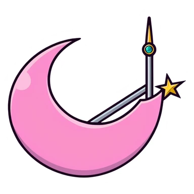 Sailor Moon's Crescent Moon Stick, a pink wand with a gold crescent moon on top and a circular silver gem in the center sticker