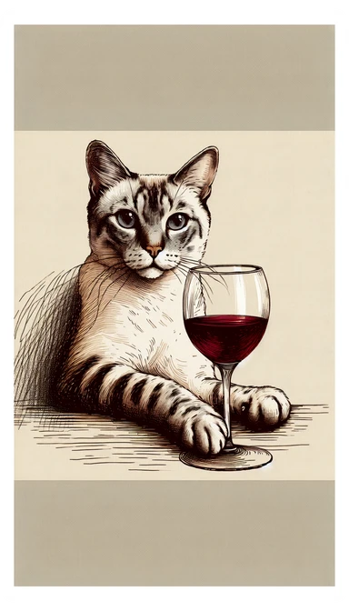 кот с бокалом вина в лапе в нарисованном стиле с нейтральным фоном sticker