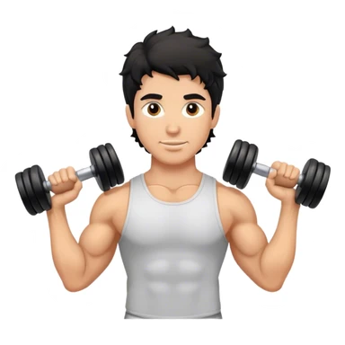 caucasian black haired wavy gym guy with dumbells sticker