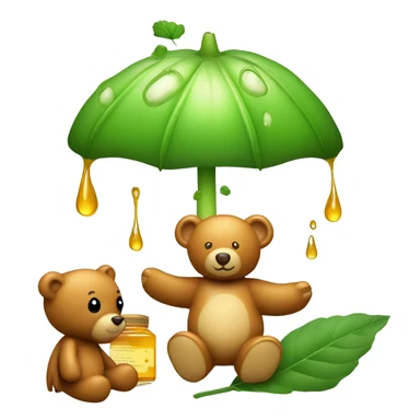 a falling light green leave with honey a fly agaric and a teddy bear sticker