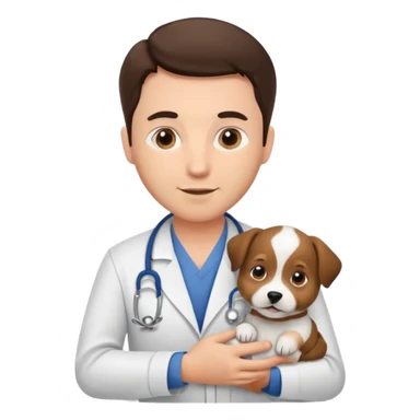 brunette man veterinarian with puppy sticker