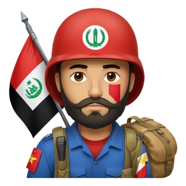 A tired and sad, swarthy Iraqi soldier with a beard, an Iraqi flag on his helmet, a sad expression and bags under his eyes sticker