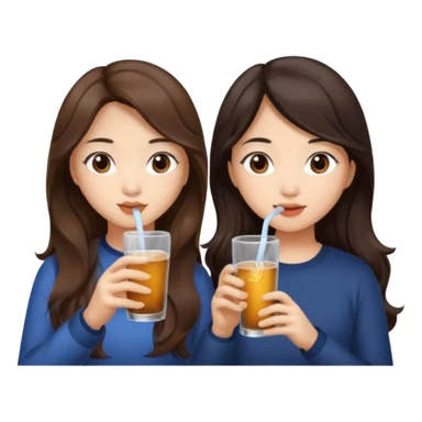 Two girls drinking they’re both Asian but one has wavy brown hair and the other has long straight dark hair sticker