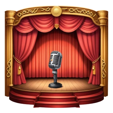 Icon for 50s American Musical Theater: a retro stage with neon lights, a classic microphone, musical notes, vintage theater curtains, and Broadway-style elements. Avoid focusing solely on the piano. Transparent background. sticker