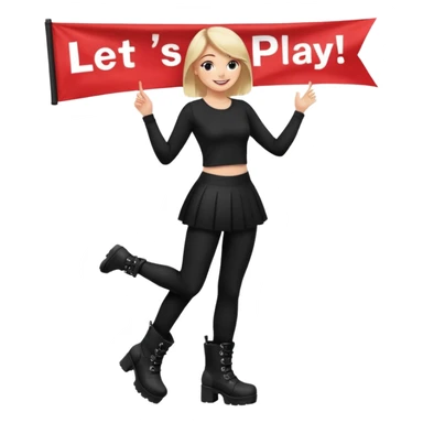 Create a Mistress with platform boots and black leggings and top and a banner : Let’s play sticker