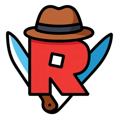 Roblox Murder Mystery logo with stylized R, knife and detective hat, color outline style sticker