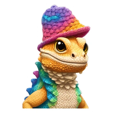 a bearded dragon wearing a crochet hat sticker