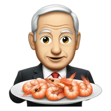 Benjamin Netanyahu, cigar in his mouth, holding a plate of shrimps sticker
