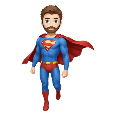 flying superman，full body, blue eyes, redish brownish messy hair, trimmed facial hair sticker