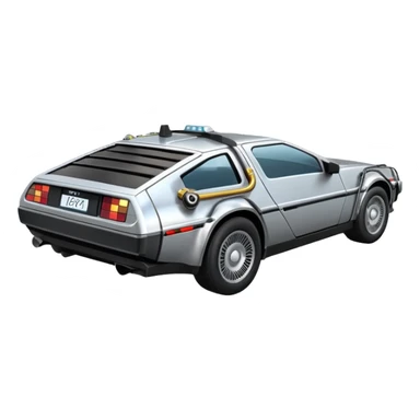 Silver DMC 12 Delorean, closed doors, backside view sticker