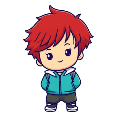 chibi character with red hair, cute expression sticker