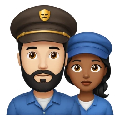 Couple emoji -WHITE with man with beardwith cap on and BLACK FEMALEwith mid length black sticker