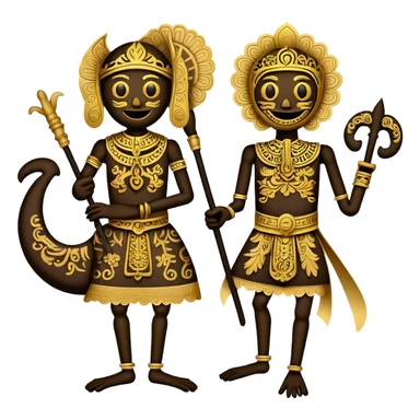 Cinematic Realistic Wayang Kulit Emoji, depicted as an intricate shadow puppet with detailed cut-out figures and traditional patterns, rendered with crisp textures and dynamic cultural lighting that captures its ancient artistry. sticker