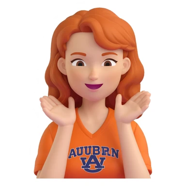 memoji style portrait of a woman with ginger hair, auburn shirt, winking sticker