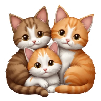 3 tiny kittens cuddling together all different colours, the first one is grey and white, the second is ginger and white and the third is brown tabby and white sticker