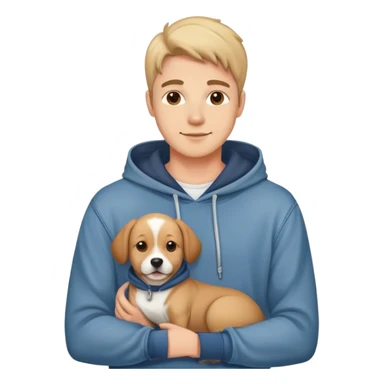 pretty handsome dog lover boyfriend with soft smile, wearing hoodie and jeans, one dog   sticker