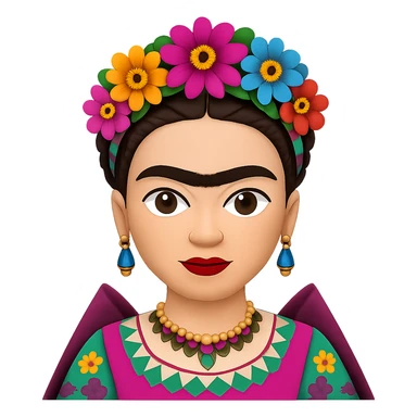 Add a more prominent unibrow to Frida Kahlo in the style of emoji. Keep the transparent background. sticker