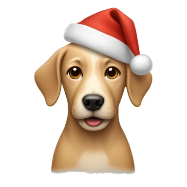 Beige dog wearing a Christmas hat sticker