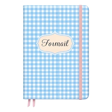 Cute  journal cover, pastel blue gingham pattern
Handwritten feminine typography, soft aesthetic, cozy girl vibe
Clean product mockup, minimal shadows, lifestyle stationery style sticker