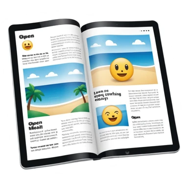 open magazine layout with text and image blocks sticker