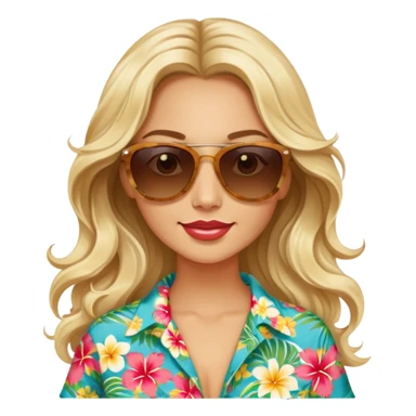 Blonde model with brown eyes, long wavy hair, margaritaville sticker
